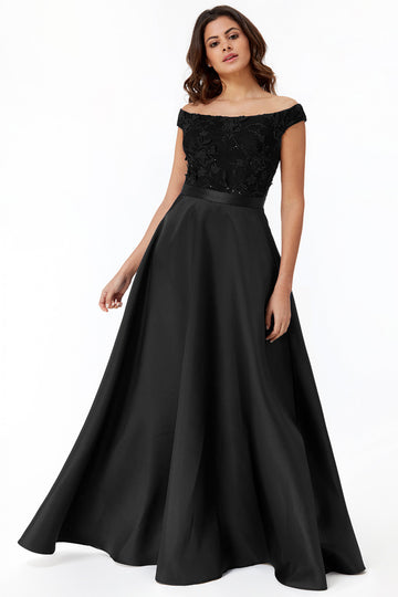 Goddiva Three D Flower Lace Off The Shoulder Maxi Dress Goddiva